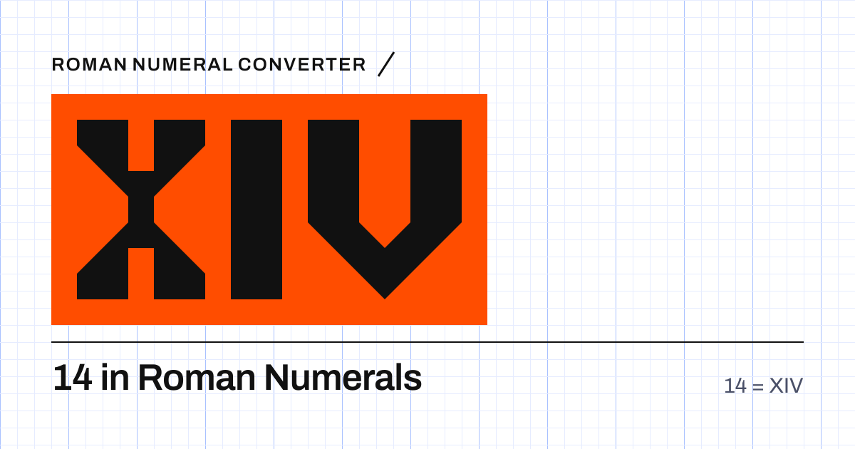 14 written in Roman numerals as XIV, built from grid cells