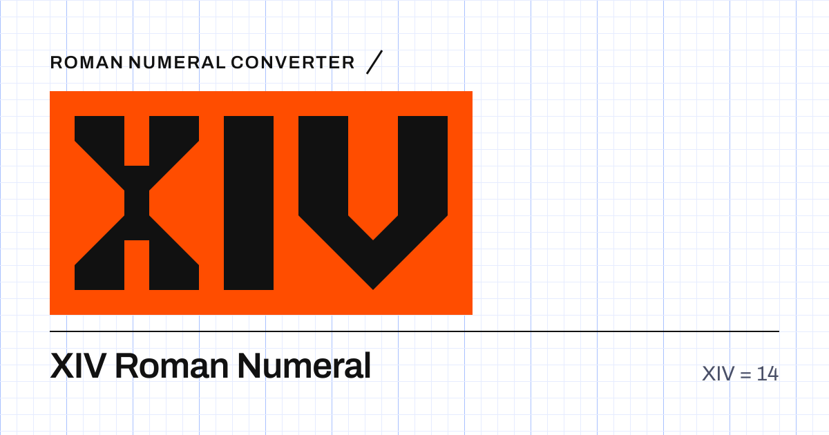 The Roman numeral XIV built from grid cells, equal to 14