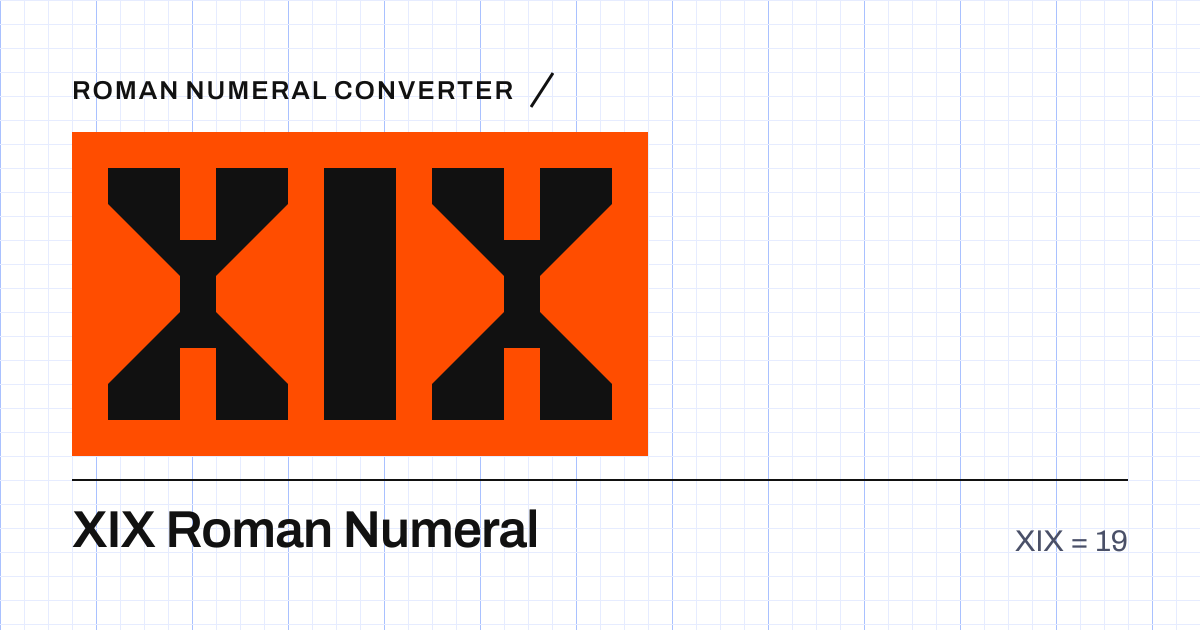 The Roman numeral XIX built from grid cells, equal to 19