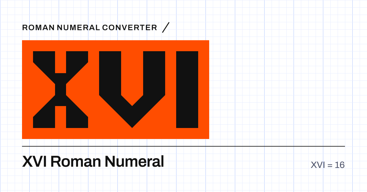 The Roman numeral XVI built from grid cells, equal to 16