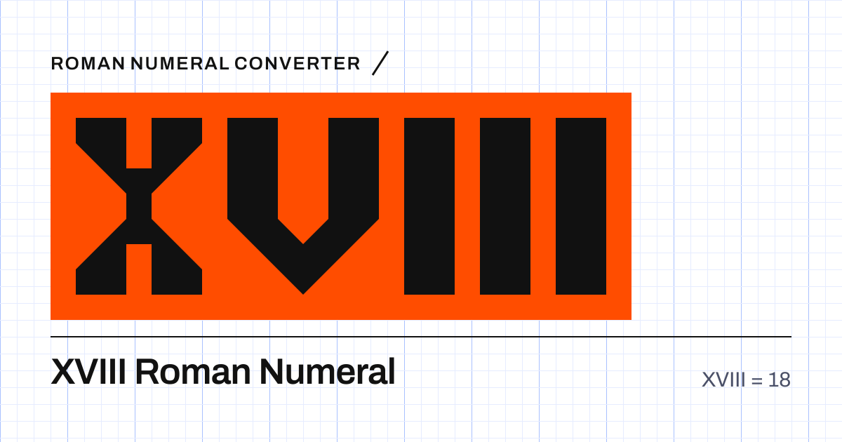 The Roman numeral XVIII built from grid cells, equal to 18
