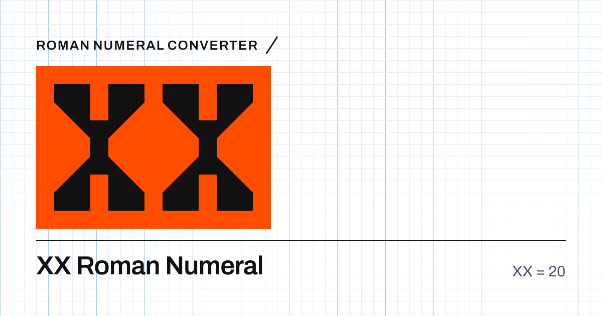The Roman numeral XX built from grid cells, equal to 20