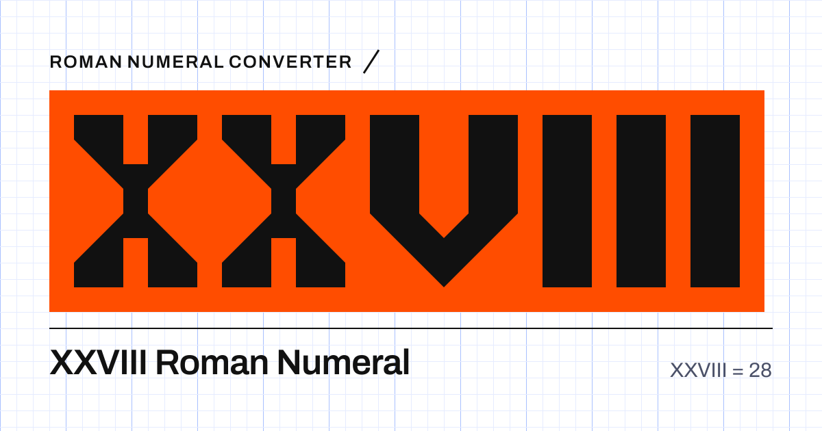 The Roman numeral XXVIII built from grid cells, equal to 28